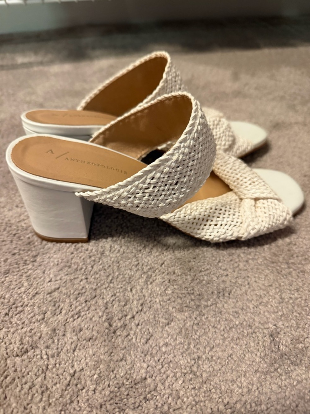 Anthropologie Cream Woven Block Heel Mules